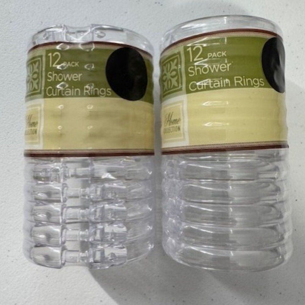 SET OF 2 Home Collection Clear Plastic Shower Curtain Rings, 12-ct 24 Total